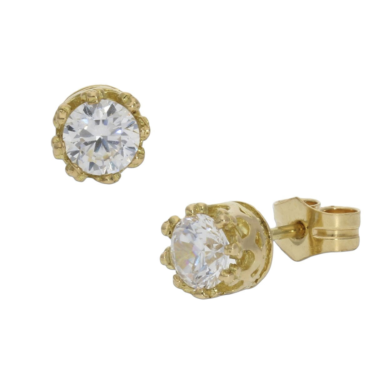Pendientes de oro 18K con corona y circonita de 5.50mm de diámetro