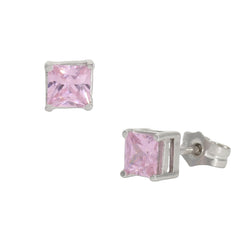 PENDIENTES ORO BLANCO 18KL ROSA - 4.5X4.5MM - Joyeria Zeller
