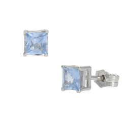 PENDIENTES ORO BLANCO 18KL AGUA MARINA - 4.5X4.5MM - Joyeria Zeller