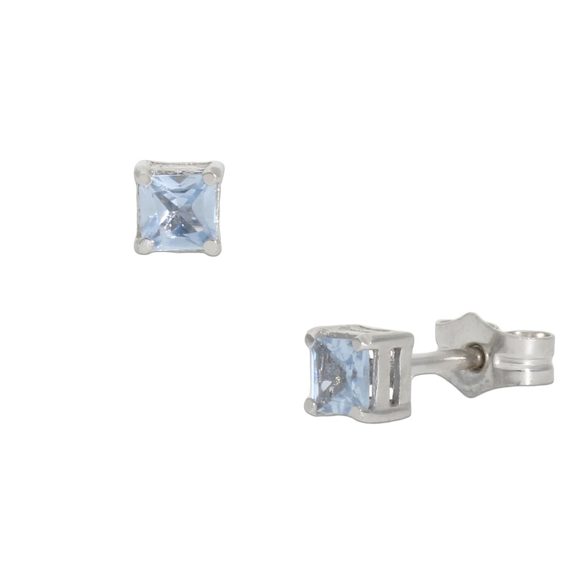 PENDIENTES ORO BLANCO 18KL AGUA MARINA - 3.5X3.5MM - Joyeria Zeller