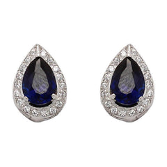 Pendientes oro Blanco 18k con Crisopal Azul y circonitas forma de lágrima