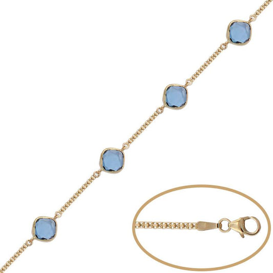 Pulsera de oro 18K Circonitas azules cuadradas para mujer