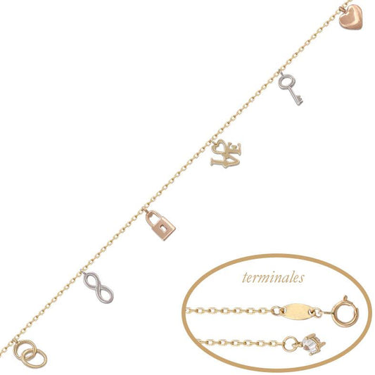 PULSERA TRICOLOR ABALORIOS ORO 18KL - Joyeria Zeller