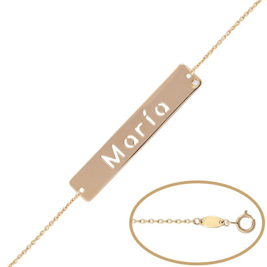 Pulsera de oro 18k nombre tallado personalizable con diamante