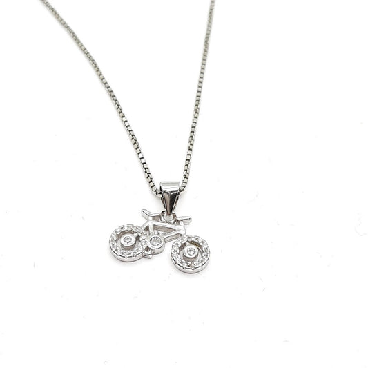 Collar de plata de ley para mujer bicicleta con circonitas
