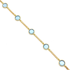Pulsera Oro 18k circonita redonda Azul aguamarina para mujer