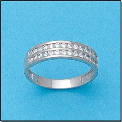 Anillo de oro blanco 18k con 2 líneas Circonitas en carril para mujer