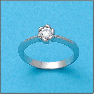 Anillo solitario de oro blanco 18k con Circonita forma flor para mujer