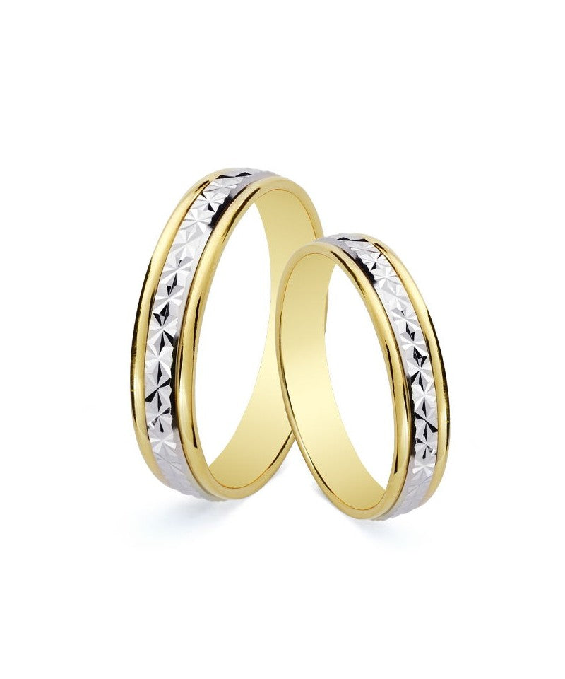 Alianza de boda Bicolor Tallada Estrella Oro 18k de 4mm de ancho