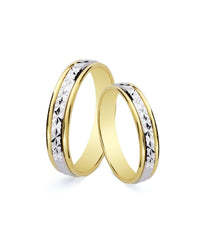 Alianza de boda Bicolor Tallada Estrella Oro 18k de 4mm de ancho