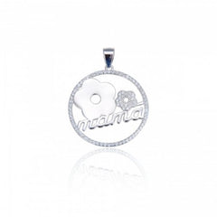 Collar con colgante MAMA de plata Circulo de circonitas con flores para mujer