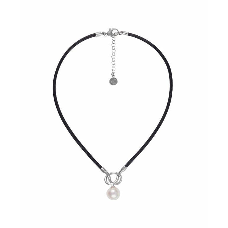 Collar de plata Majorica SICILIA Perla Blanca cuero negro para mujer