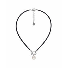 Collar de plata Majorica SICILIA Perla Blanca cuero negro para mujer