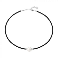 Collar MAJORICA TILOS cuero negro perla blanca para mujer