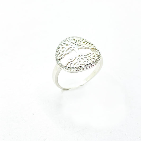 Anillo de plata de árbol de la vida con circonitas para mujer