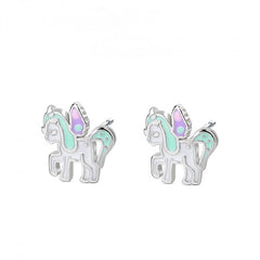 Pendientes de plata unicornio alado de colores para niña