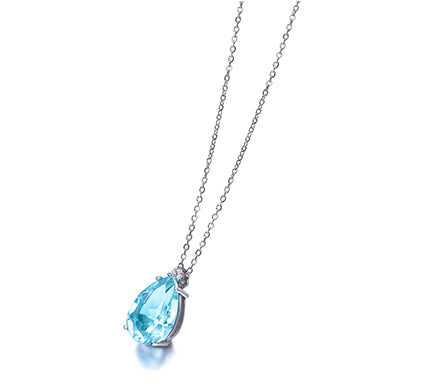 Collar oro blanco 18k Aguamarina y diamantes para mujer