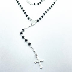 Rosario de plata con bolas de onix negras para mujer