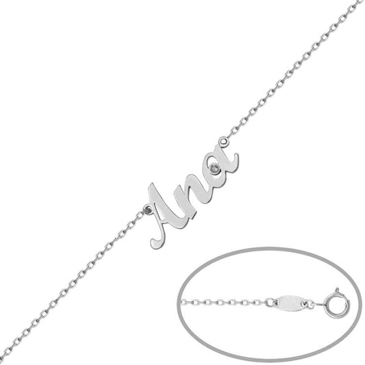 Pulsera de oro blanco 18K personalizable con nombre tallado con diamante para mujer