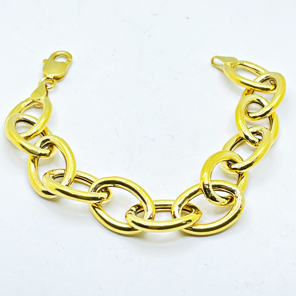 Pulsera Plata Baño oro 18k eslabon ovalado grande para mujer