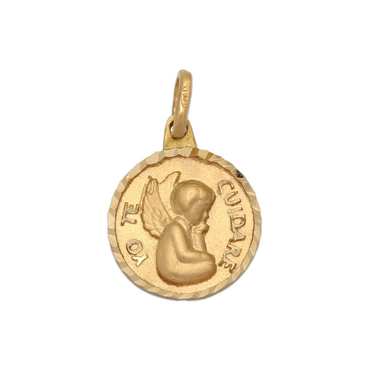 Colgante medalla en Oro de 18K Angel "yo te cuidaré" para bebé