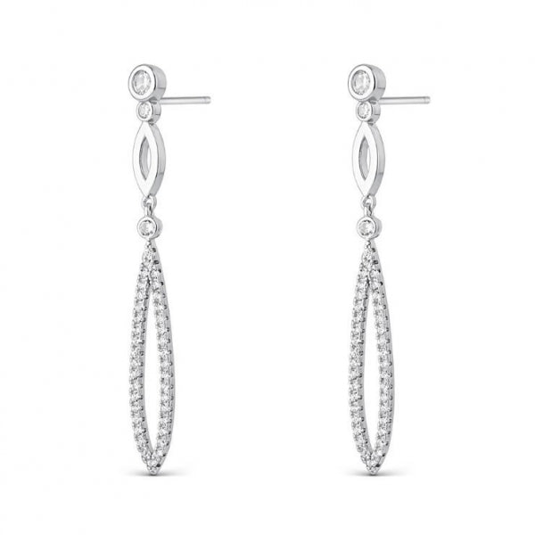 Pendientes largos de plata forma ovalada con circonitas para mujer