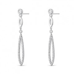Pendientes largos de plata forma ovalada con circonitas para mujer