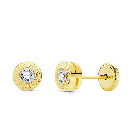 Pendientes de oro CHATON con circonita Greca 6mm para mujer