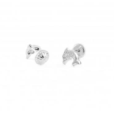 Pendientes de oro Blanco 18k Bebe Delfín con circonitas para niña