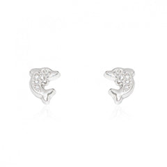 Pendientes de oro Blanco 18k Bebe Delfín con circonitas