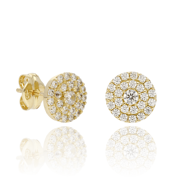 Pendientes de oro 18k Circulo con circonitas tipo rosetón