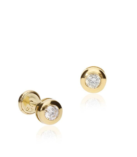 Pendientes de oro CHATON con circonita 5mm para niña o mujer