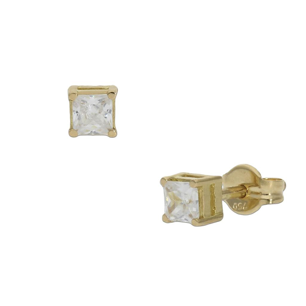 Pendientes de oro 18K circonitas cuadrada 3.5mm para mujer