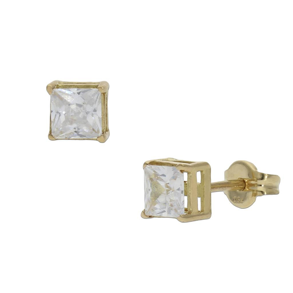 Pendientes de oro 18K circonitas cuadrada 4.5mm para mujer