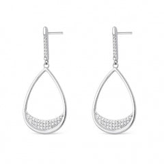 Pendiente de plata rodiado barra con gota y circonitas de 43 mm de largo con cierre presión para mujer