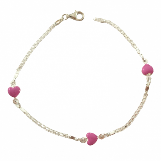 Pulsera de plata corazones esmaltado para niña