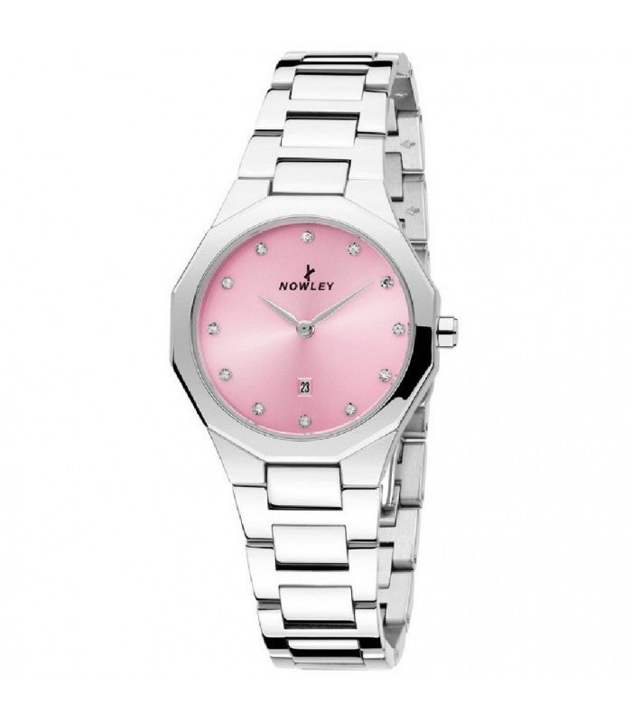 Reloj Nowley plano acero esfera rosa para mujer