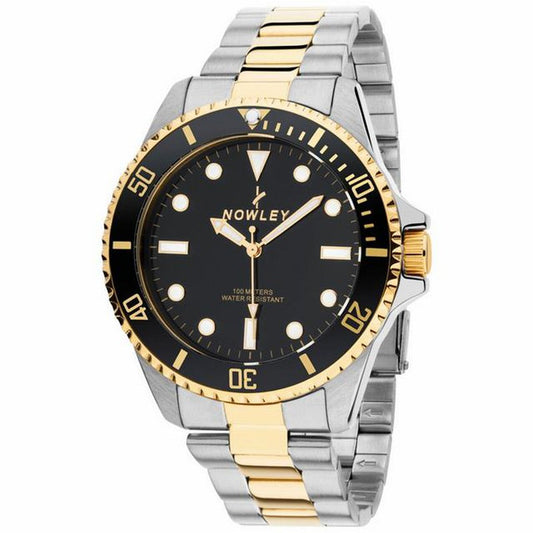 Reloj NOWLEY submariner analógico acero esfera negra bisel dorado para hombre