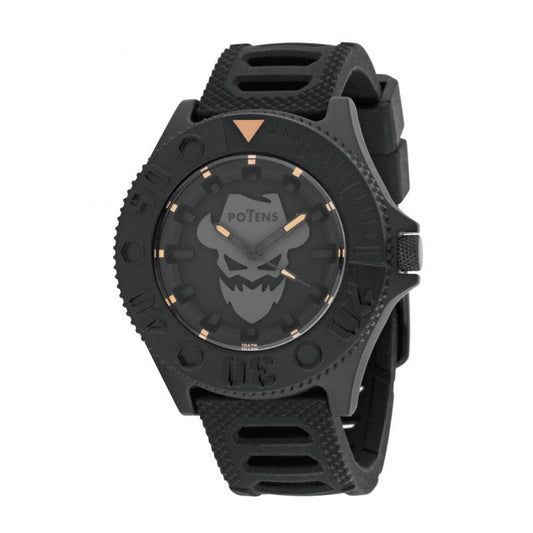 Reloj Potens analógico Negro Calavera correa de caucho para hombre