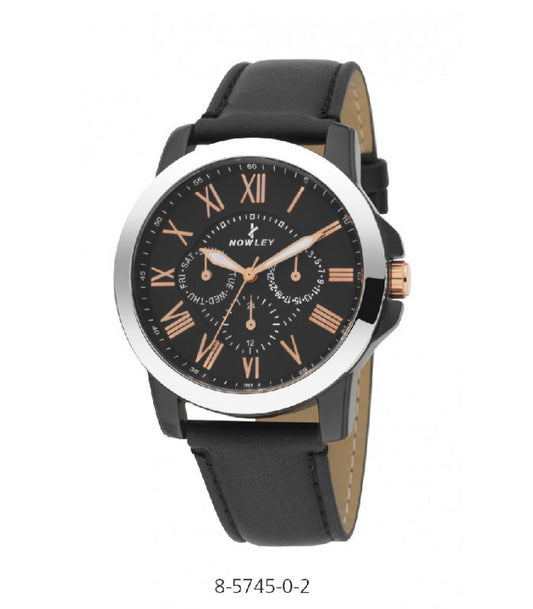 Reloj NOWLEY Hot Analógico correa piel y esfera Negra para hombre