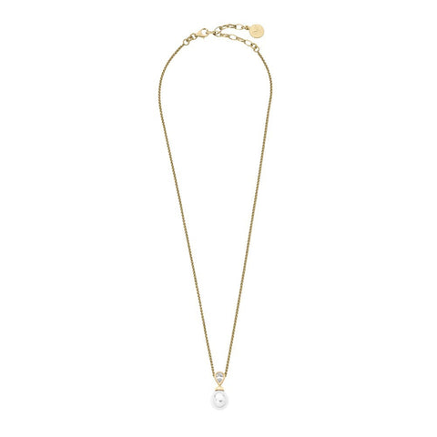 Collar plata dorada perla blanca Majorica Auva con una circonita para mujer