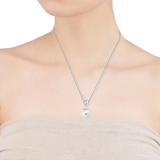 Collar plata perla blanca Majorica Auva con una circonita para mujer