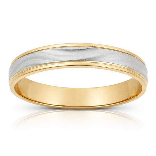 Alianza de Boda Bicolor Tallada en forma de olas Oro 18k de 4mm