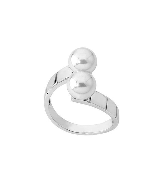 Anillo de plata MAJORICA con doble perla blanca abierto para mujer