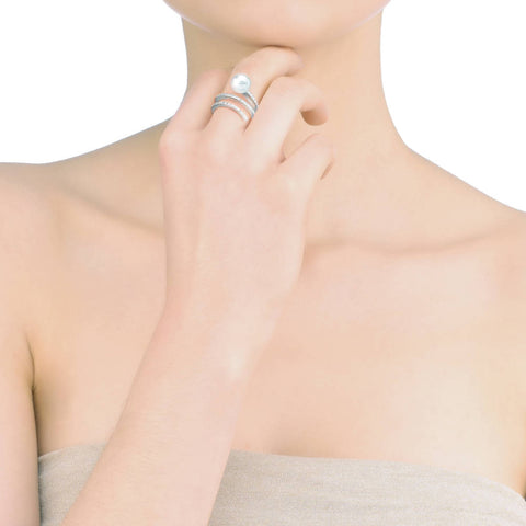 Anillo de plata perla blanca Majorica Scherzo con circonitas para mujer