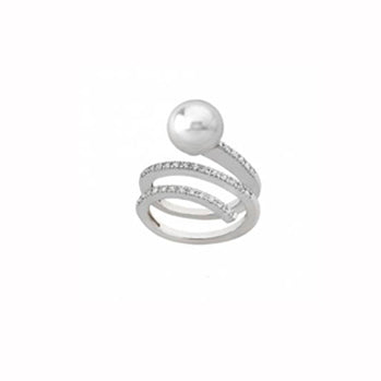 Anillo de plata perla blanca Majorica Scherzo con circonitas para mujer