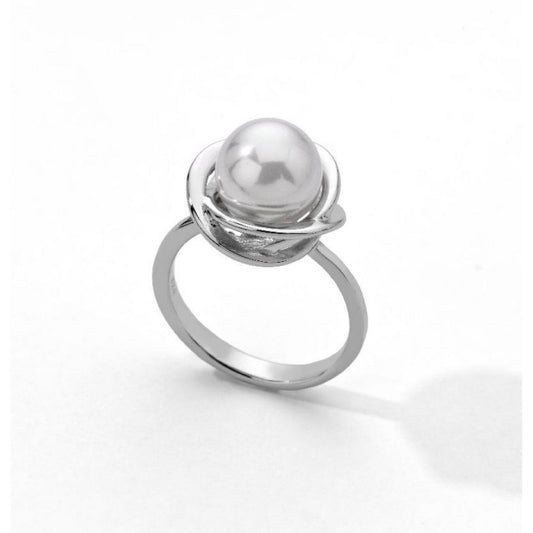 Anillo MAJORICA de plata tipo flor con perla blanca para mujer