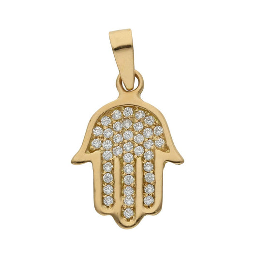 Colgante ORO 18KL Mano de fatima con circonitas para mujer