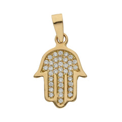 Colgante ORO 18KL Mano de fatima con circonitas para mujer