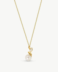 Collar plata dorada Majorica Selene hojas perla blanca con una circonita para mujer